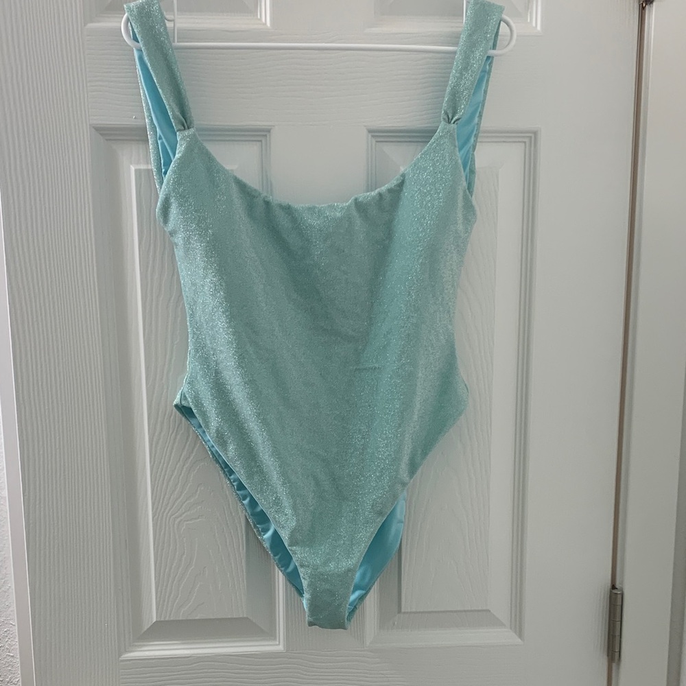 Light Aqua Glitter woman's One-Piece Swimsuit